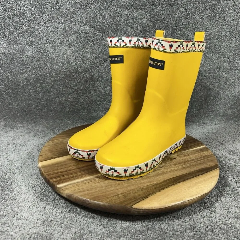 Pendleton Tucson Boys Size 13/1 Yellow Aztec Rubber Mid-Calf Rain Boots Used
